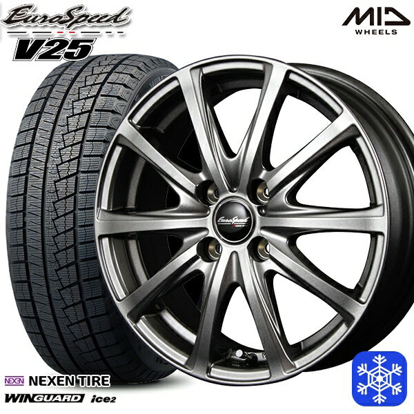 【取付対象】155/65R13 モコ ルークス 2022年製 ネクセン WINGUARD ice2 MID ユーロスピード V25 メタリックグレー 13インチ 4.0J 4穴 100 スタッドレスタイヤホイール4本セット 送料無料