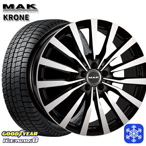 【取付対象】225/45R18 ベンツ Cクラス W205/W206用 2022〜2023年製 グッドイヤー アイスナビ8 MAK KRONE ブラックミラー 18インチ 8.0J 5H112 +48 スタッドレスタイヤホイール4本セット 送料無料