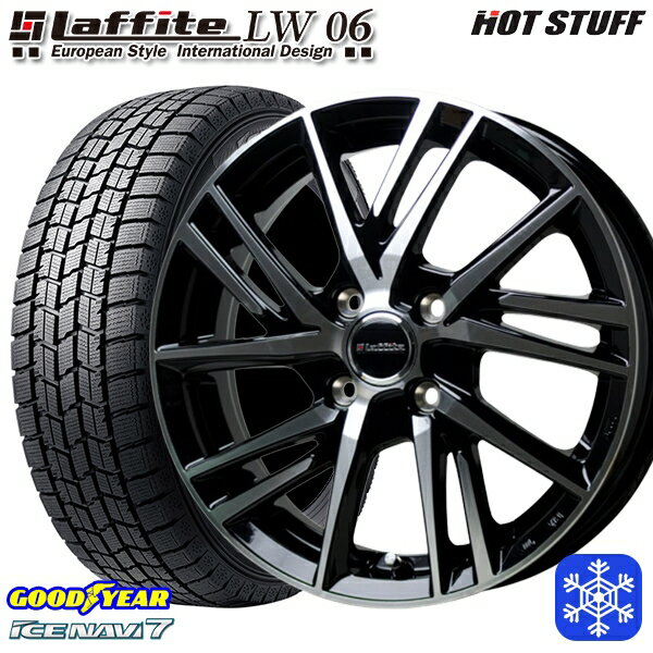 【取付対象】185/55R16 フィットシャトル 2021〜2022年製 グッドイヤー アイスナビ7 HotStuff ラフィット LW06 BK/P 16インチ 6.0J 4穴 100 スタッドレスタイヤホイール4本セット 送料無料