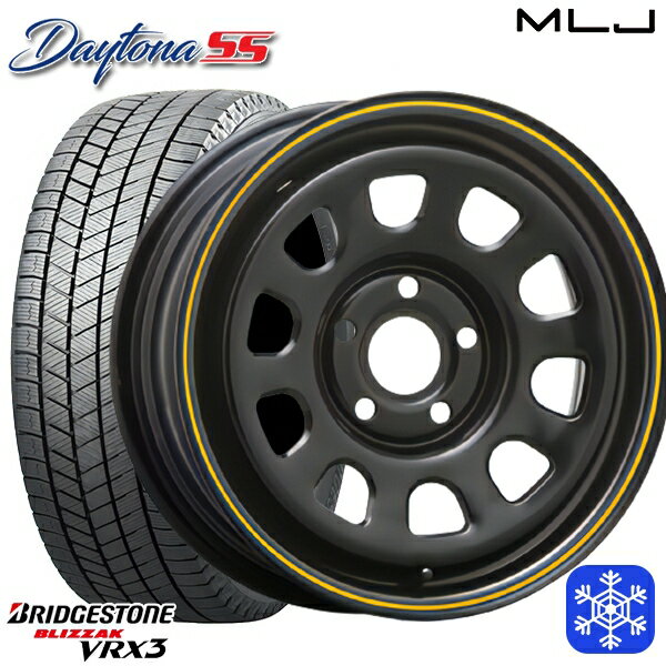 【取付対象】195/65R15 ルノーカングーKW系 2022〜2023年製 ブリヂストン ブリザック VRX3 MLJ デイトナSS ブラック(イエローライン) 15インチ 6.0J 5穴 108 +30 スタッドレスタイヤホイール4本セット 送料無料