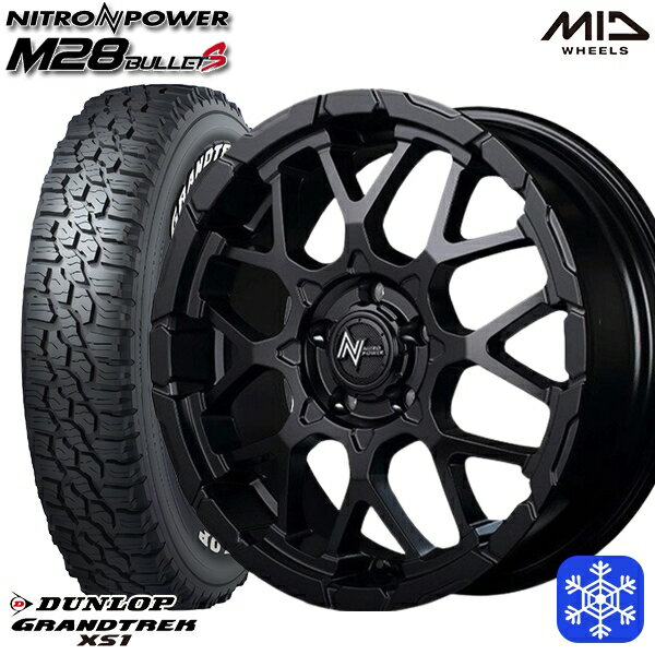 【取付対象】215/70R16 100Q デリカD5 2023年製 ダンロップ グラントレック XS1 ホワイトレター MID ナイトロパワー M28バレット セミグロスブラック 16インチ 7.0J 5H114.3 スタッドレスタイヤホイール4本セット