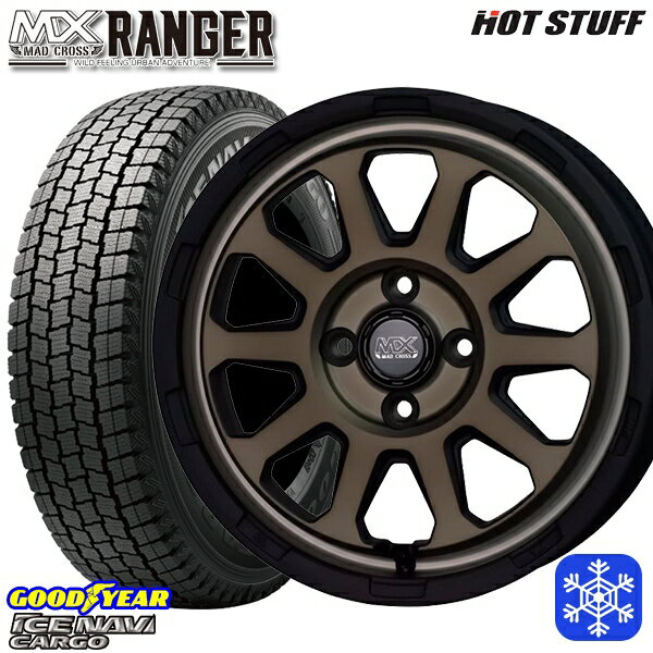 145R12 6PR （145/80R12） 2024〜2025年製 グッドイヤー アイスナビカーゴ HotStuff マッドクロス レンジャー マットブロンズ 12インチ 4.0J 4H100 送料無料 冬タイヤホイール4本セット