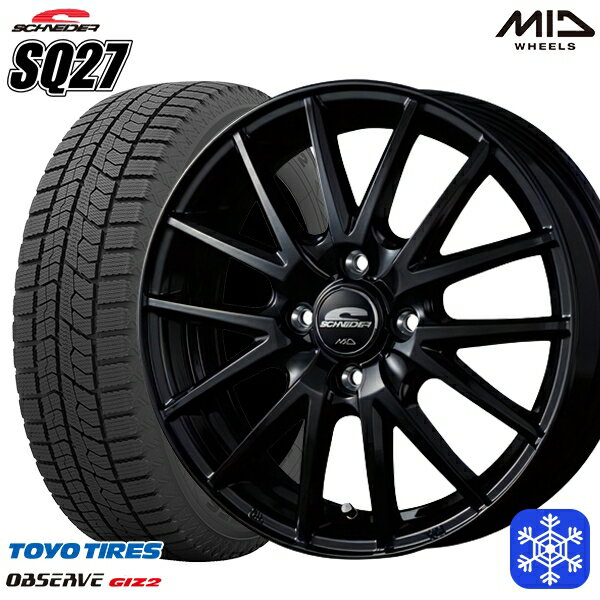 【取付対象】185/65R14 モビリオ ランサー 2021〜2022年製 トーヨー オブザーブ ギズ2 MID シュナイダー SQ27 ブラック 14インチ 5.5J 4穴 100 スタッドレスタイヤホイール4本セット 送料無料