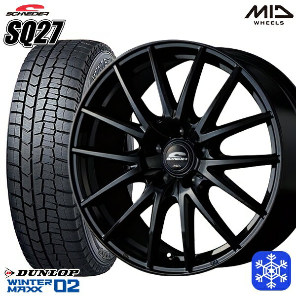 【取付対象】195/65R15 ノア ヴォクシー 2021年製 ダンロップ ウィンターマックス WM02 MID シュナイダー SQ27 ブラック 15インチ 6.0J 5H114.3 スタッドレスタイヤホイール4本セット