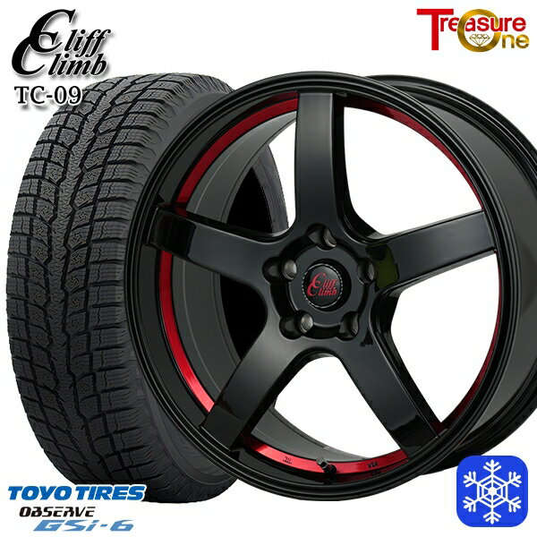 【取付対象】225/55R18 デリカD5 エクストレイル 2022〜2023年製 トーヨー オブザーブ GSi-6 トレジャーワン クリフクライム TC09 BK/レッド 18インチ 7.0J 5H114.3 スタッドレスタイヤホイール4本セット