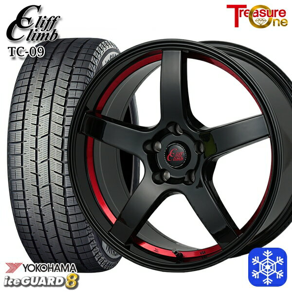 235/50R18 アルファード ヴァルファイア 2025年製 ヨコハマ アイスガード8 IG80 トレジャーワン クリフクライム TC09 BK/レッド 18インチ 7.0J 5H114.3 送料無料 冬タイヤホイール4本セット