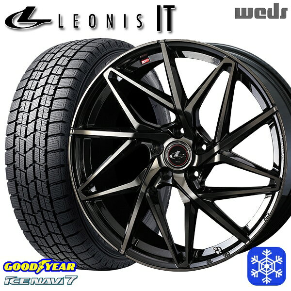 【取付対象】225/55R17 アテンザ スカイライン 2022年製 グッドイヤー アイスナビ7 Weds ウェッズ レオニス IT PBMC/TI 17インチ 7.0J 5穴 114.3 スタッドレスタイヤホイール4本セット 送料無料