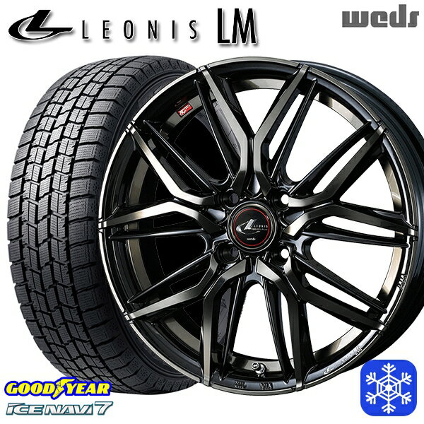 【取付対象】175/65R14 ヴィッツ デミオ 2023年製 グッドイヤー アイスナビ7 Weds ウェッズ レオニス LM PBMC/TI 14インチ 5.5J 4穴 100 スタッドレスタイヤホイール4本セット 送料無料