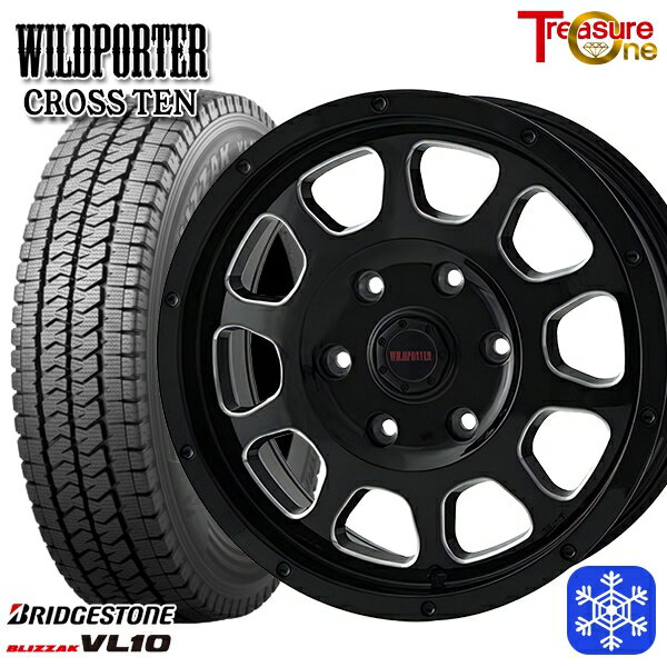 195/80R15 107/105N 2024〜2025年製 ブリヂストン ブリザック VL10 トレジャーワン ワイルドポータークロステン BK/SM 15インチ 6.0J 6H139.7 ハイエース専用 送料無料 冬タイヤホイール4本セット