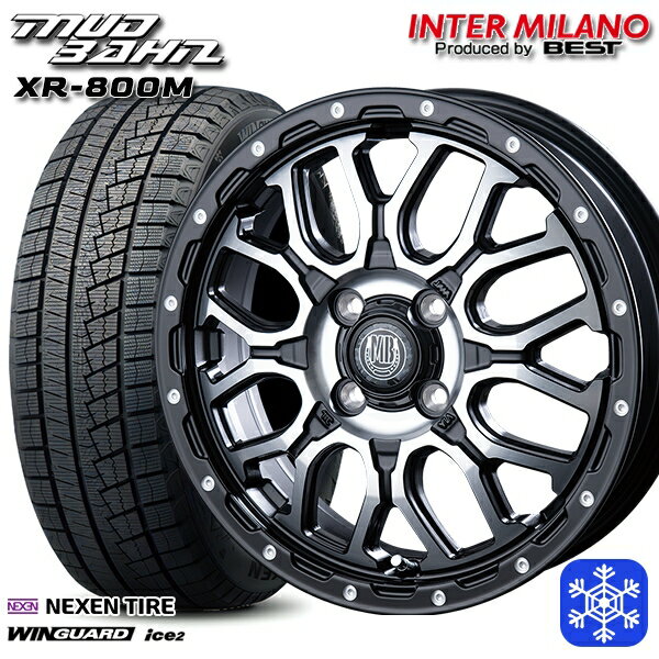 【取付対象】165/55R14 モコ ルークス 2023年製 ネクセン WINGUARD ice2 インターミラノ マッドバーン XR-800M MBK/DP 14インチ 4.5J 4穴 100 スタッドレスタイヤホイール4本セット 送料無料