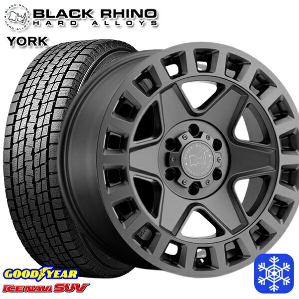 【取付対象】225/65R17 ハリアー RAV4 2022〜2023年製 グッドイヤー アイスナビSUV ブラックライノ YORK ヨーク マットガンメタル 17インチ 8.0J 5穴 114.3 スタッドレスタイヤホイール4本セット 送料無料