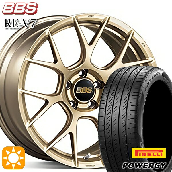 【取付対象】225/45R18 95W XL ピレリ パワジー BBS RE-V7 ゴールド（GL） 18インチ 8.0J 5H114.3 サマータイヤホイールセット