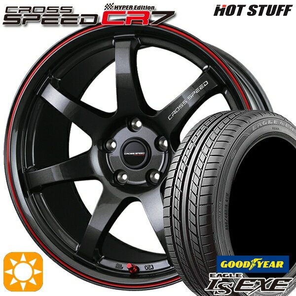 【取付対象】セレナ 215/40R18 89W XL グッドイヤー イーグル LSEXE HotStuff ホットスタッフ クロススピード CR7 18インチ 7.5J 5H114.3 グロスガンメタレッドライン サマータイヤホイールセット