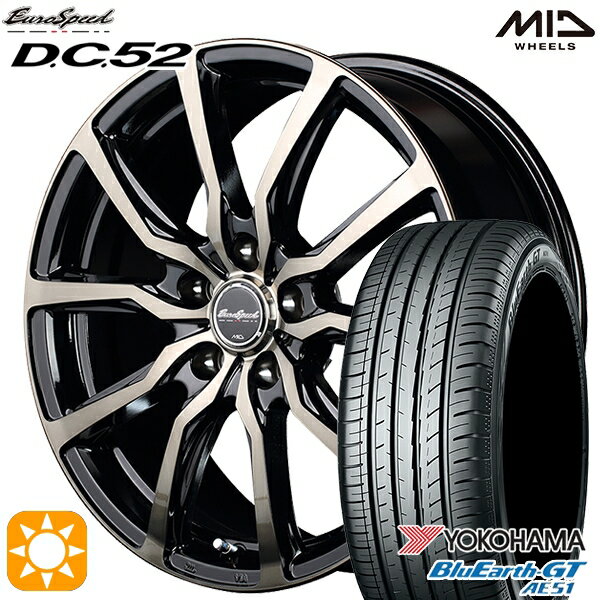 5/18 D会員限定P13倍★ リーフ ノア 205/55R16 91V ヨコハマ ブルーアースGT AE51 MID ユーロスピード DC52 16インチ 6.5J 5H114.3 ブラックポリッシュ+アーミーブラッククリア サマータイヤホイールセット