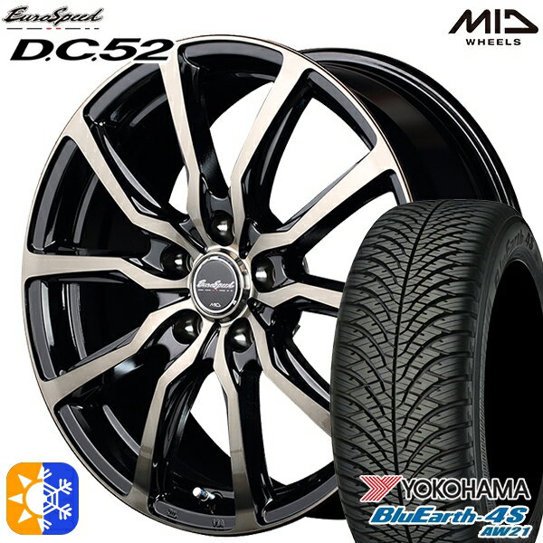 225/45R18 95Y XL ヨコハマ ブルーアース 4S AW21 MID ユーロスピード DC52 ブラックポリッシュ+アーミーブラッククリア 18インチ 7.0J 5H114.3 オールシーズンタイヤホイールセット