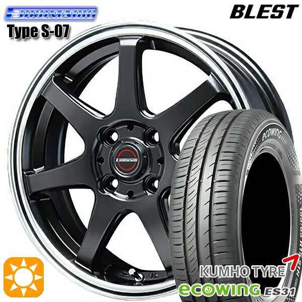 【取付対象】フィット アクア 185/60R15 84H クムホ エコウィング ES31 BLEST ユーロマジック タイプS-07 セミグロスブラック 15インチ 5.5J 4H100 サマータイヤホイールセット