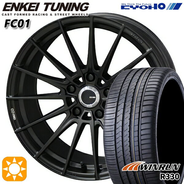 【取付対象】セレナ 215/40R18 89W XL ウィンラン R330 KYOHO エンケイチューニング FC01 セミグロスブラック×ロゴレーザーエッジング 18インチ 7.0J 5H114.3 サマータイヤホイールセット