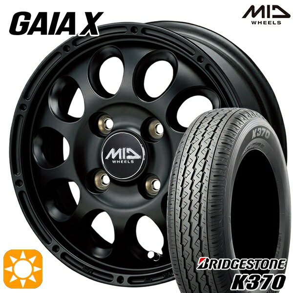 【取付対象】軽トラ 145/80R12 80/78N ブリヂストン K370 MID ガイアクロス 12インチ 4.0J 4H100 マットブラック サマータイヤホイールセット