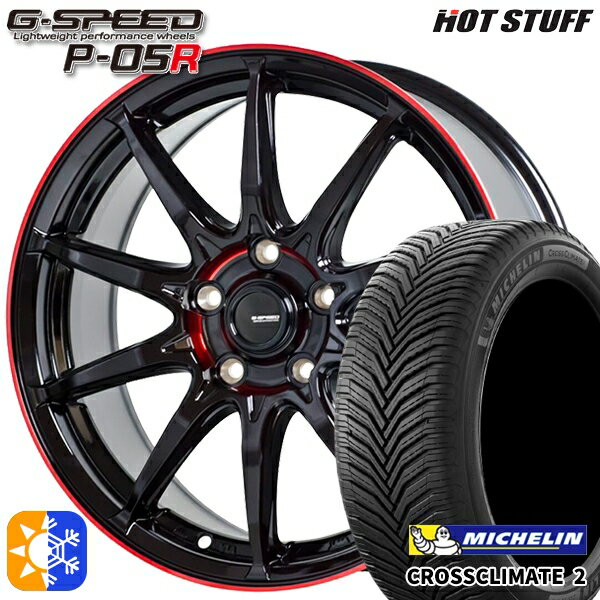 フォレスター 215/60R17 100V XL ミシュラン クロスクライメート2 HotStuff ジースピード P-05R 17インチ 7.0J 5H100 ブラックレッドクリア オールシーズンタイヤホイールセット
