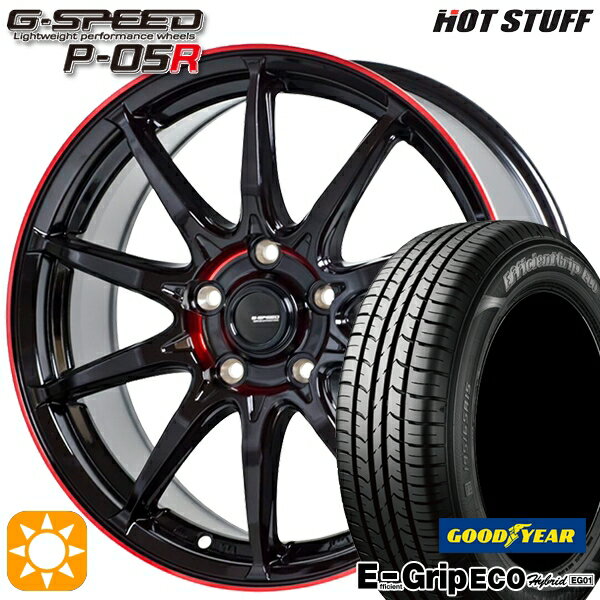 【取付対象】プリウスα ストリーム 205/60R16 92H グッドイヤー エフィシェントグリップ エコ EG01 HotStuff ジースピード P-05R ブラックレッドクリア 16インチ 6.5J 5H114.3 サマータイヤホイールセット