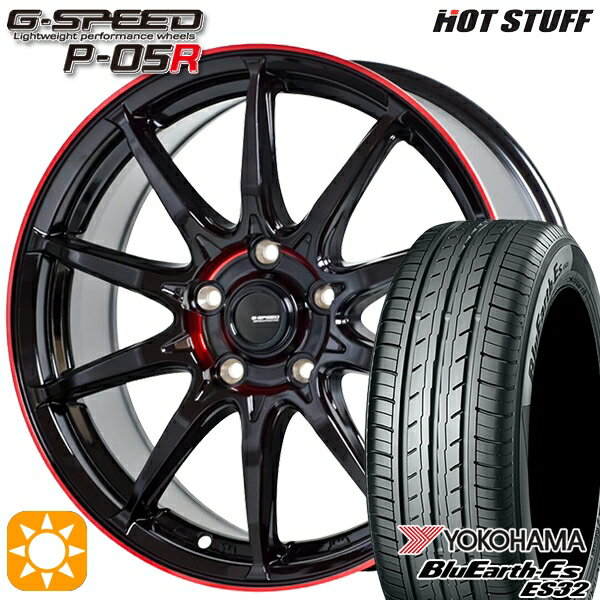 【取付対象】オデッセイ レヴォーグ 225/45R18 95W XL ヨコハマ ブルーアース ES32 HotStuff ジースピード P-05R ブラックレッドクリア 18インチ 7.0J 5H114.3 サマータイヤホイールセット