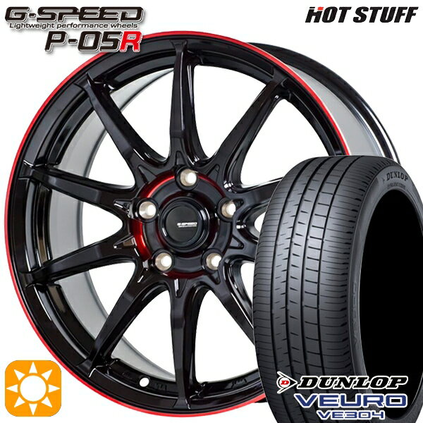 【取付対象】C-HR カローラクロス 215/60R17 96H ダンロップ ビューロ VE304 HotStuff ジースピード P-05R ブラックレッドクリア 17インチ 7.0J 5H114.3 サマータイヤホイールセット