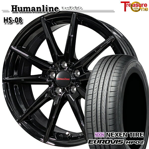 【取付対象】195/65R15 ネクセン ロードストーン ユーロビズ HP02 トレジャーワン ヒューマンライン HS08 ブラック 15インチ 6.0J 5H114.3 サマータイヤホイールセット