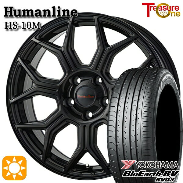 【取付対象】リーフ ノア 205/55R16 91W ヨコハマ ブルーアース RV03 トレジャーワン ヒューマンライン HS10M ブラック 16インチ 6.5J 5H114.3 サマータイヤホイールセット