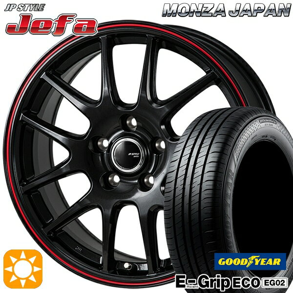 【取付対象】30/50プリウス カローラ 195/65R15 91H グッドイヤー エフィシェントグリップ EG02 モンツァ JPスタイル ジェファ パールブラック/レッドライン 15インチ 6.0J 5H100 サマータイヤホイールセット