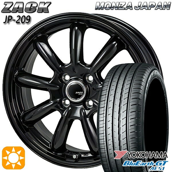 【取付対象】マツダ2 ノート 195/55R16 87V ヨコハマ ブルーアースGT AE51 モンツァ ザック JP209 グロスブラック 16インチ 6.0J 4H100 サマータイヤホイールセット