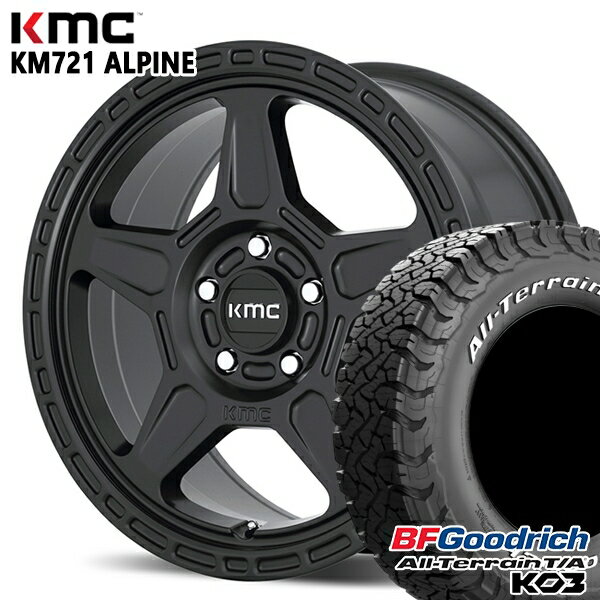 【取付対象】JEEPラングラー 285/70R17 121/118S RWL BFグッドリッチ オールテレーン T/A KO3 KMC KM721 ALPINE サテンブラック 17インチ 8.0J 5H127 サマータイヤホイールセット