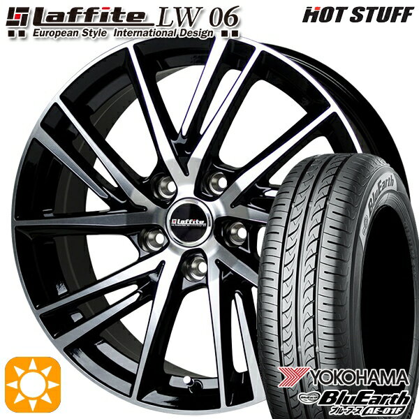 【取付対象】プリウス カローラ 195/65R15 91V ヨコハマ ブルーアース AE01F HotStuff ラフィット LW-06 ブラックポリッシュ 15インチ 6.0J 5H100 サマータイヤホイールセット