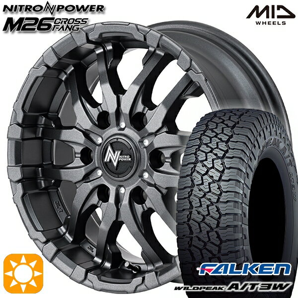 【取付対象】195/80R15 107/105N ファルケン ワイルドピークA/T3W MID ナイトロパワー M26 クロスファング バレルブラック/ドリルド 15インチ 6.0J 6H139.7 サマータイヤホイールセット