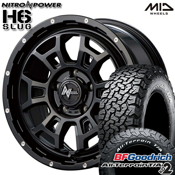 【取付対象】LT225/70R16 102/99R RWL BFグッドリッチ オールテレーン T/A KO2 MID ナイトロパワー H6スラッグ セミグロスブラック 16インチ 7.0J 5H114.3 サマータイヤホイールセット