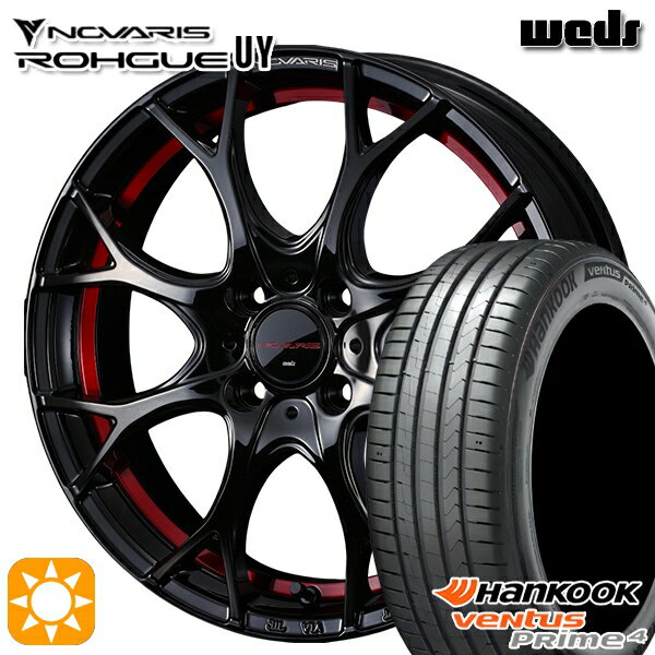 【取付対象】アクア クロスビー 185/55R16 83H ハンコック veNtus PRime4 K135 Weds ウェッズ ノヴァリス ローグ UY ピアノブラック/レッドライン 16インチ 6.0J 4H100 サマータイヤホイールセット