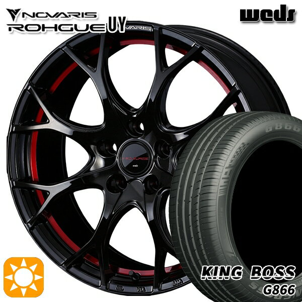 【取付対象】C-HR レガシィB4 225/50R18 99W XL キングボス G866 Weds ウェッズ ノヴァリス ローグ UY ピアノブラック/レッドライン 18インチ 8.0J 5H114.3 サマータイヤホイールセット