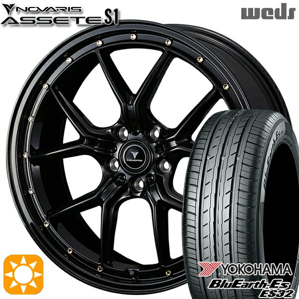 【取付対象】225/40R18 92W XL ヨコハマ ブルーアース ES32 Weds ウェッズ ノヴァリス アセット S1 ブラック/ゴールドピアス 18インチ 7.5J 5H114.3 サマータイヤホイールセット