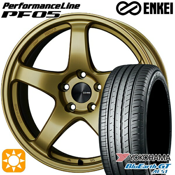 【取付対象】リーフ レヴォーグ 215/50R17 95W XL ヨコハマ ブルーアースGT AE51 ENKEI エンケイ パフォーマンスライン PF05 ゴールド 17インチ 7.0J 5H114.3 サマータイヤホイールセット