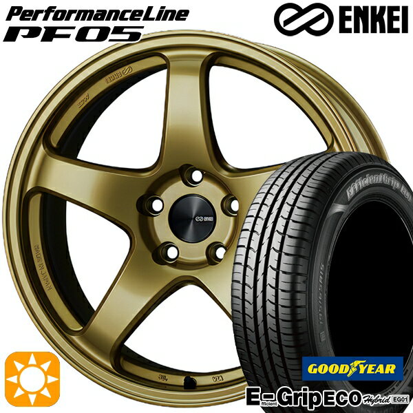 【取付対象】リーフ レヴォーグ 215/50R17 91V グッドイヤー エフィシェントグリップ エコ EG01 ENKEI エンケイ パフォーマンスライン PF05 ゴールド 17インチ 7.0J 5H114.3 サマータイヤホイールセット