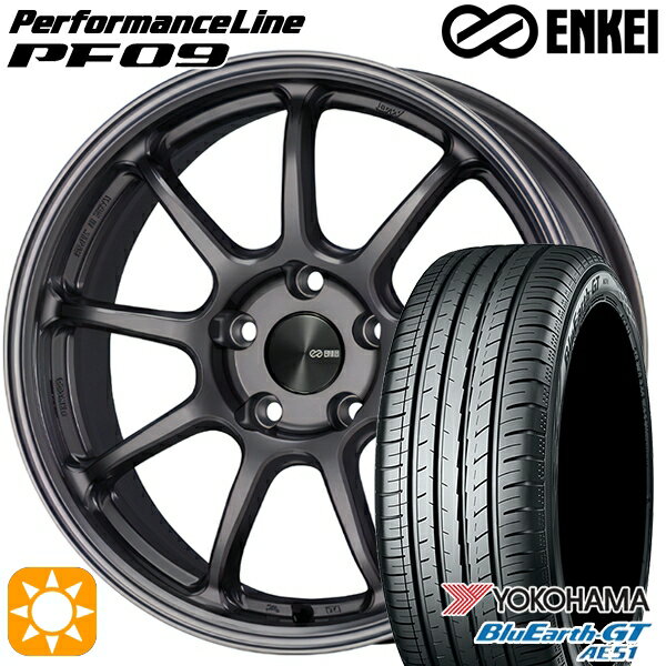 【取付対象】205/55R16 91V ヨコハマ ブルーアースGT AE51 ENKEI エンケイ パフォーマンスライン PF09 ダークシルバー 16インチ 6.5J 5H100 サマータイヤホイールセット