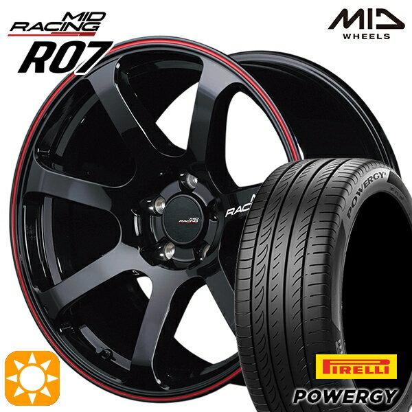 【取付対象】アイシス ノア 215/45R17 91W XL ピレリ パワジー MID RMPレーシング R07 ブラック/リムレッドライン 17インチ 7.0J 5H114.3 サマータイヤホイールセット