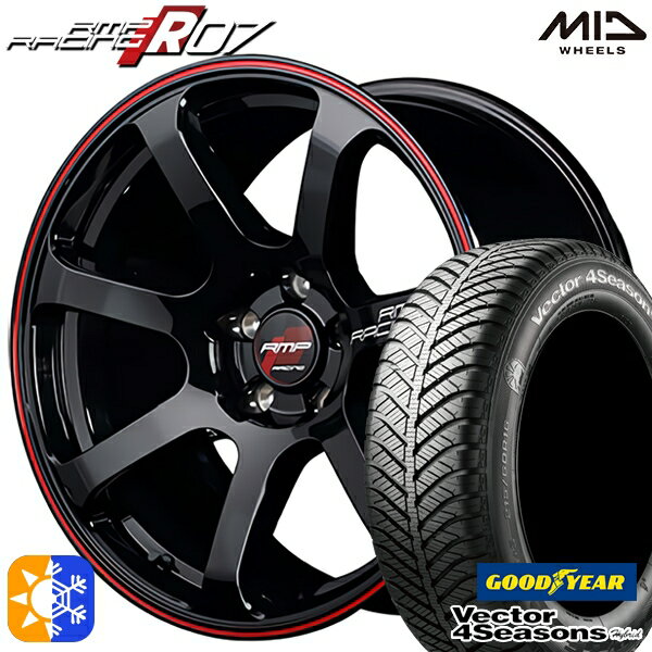 リーフ レヴォーグ 215/50R17 95H XL グッドイヤー ベクター フォーシーズンズ MID RMPレーシング R07 17インチ 7.0J 5H114.3 ブラック/リムレッドライン オールシーズンタイヤホイールセット