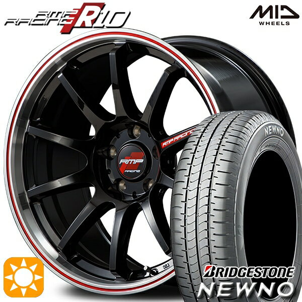 【取付対象】215/45R17 91W XL ブリヂストン ニューノ MID RMPレーシング R10 クリスタルBK/リムポリッシュ+レッド 17インチ 7.0J 5H100 サマータイヤホイールセット