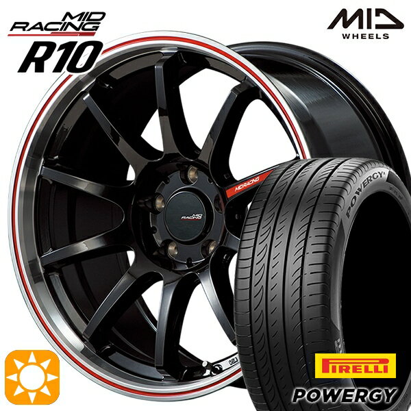 【取付対象】プリウス カローラツーリング 215/45R17 91W XL ピレリ パワジー MID RMPレーシング R10 クリスタルBK/リムポリッシュ+レッド 17インチ 7.0J 5H100 サマータイヤホイールセット