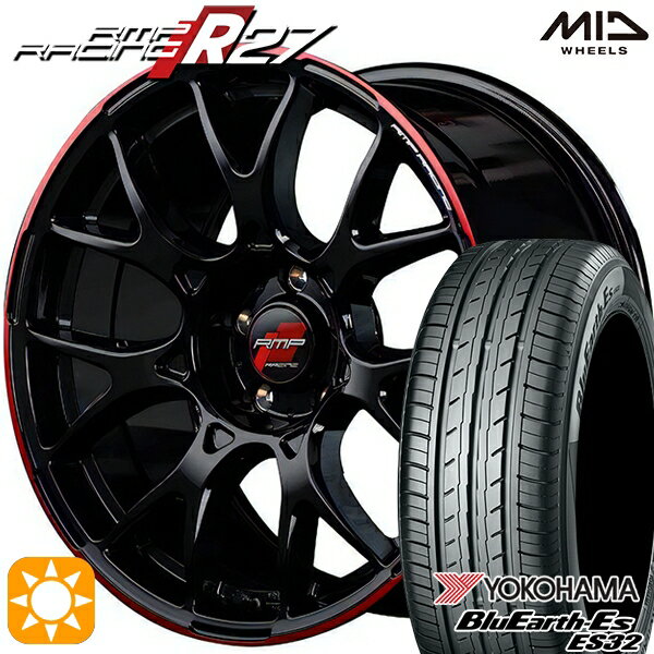 【取付対象】215/50R17 95V XL ヨコハマ ブルーアース ES32 MID RMPレーシング R27 ブラック/リムレッドライン 17インチ 7.0J 5H100 サマータイヤホイールセット