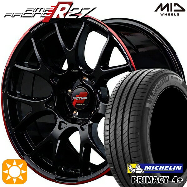 【取付対象】アイシス ノア 215/45R17 91W XL ミシュラン プライマシー4プラス MID RMPレーシング R27 ブラック/リムレッドライン 17インチ 7.0J 5H114.3 サマータイヤホイールセット