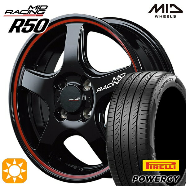 【取付対象】マツダ2 ノート 195/55R16 87V ピレリ パワジー MID RMPレーシング R50 ブラック/リムレッドライン 16インチ 6.0J 4H100 サマータイヤホイールセット