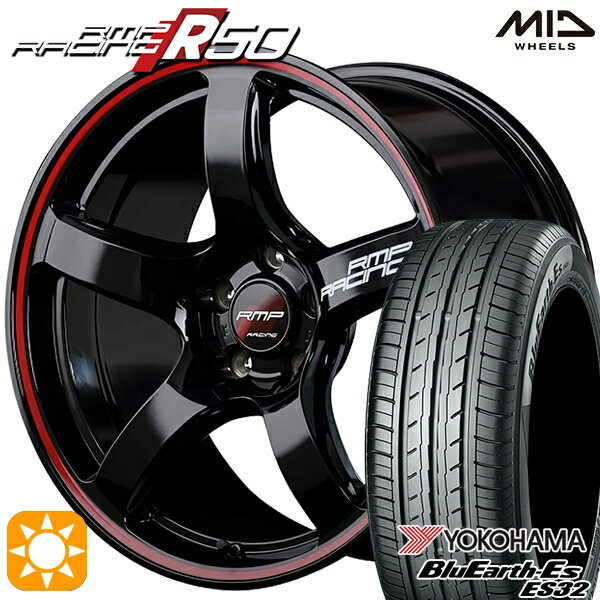 【取付対象】C-HR ヴェゼル 225/50R18 95V ヨコハマ ブルーアース ES32 MID RMPレーシング R50 ブラック/リムレッドライン 18インチ 8.0J 5H114.3 サマータイヤホイールセット