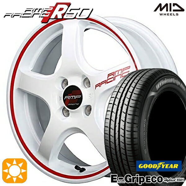 【最大2,000円OFFクーポン】アクア デミオ ノート 195/55R16 87V グッドイヤー エフィシェントグリップ エコ EG01 MID RMPレーシング R50 ホワイト/リムレッドライン 16インチ 6.0J 4H100 サマータイヤホイールセット