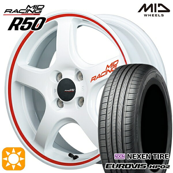 【取付対象】165/60R15 ネクセン ロードストーン ユーロビズ HP02 MID RMPレーシング R50 ホワイト/リムレッドライン 15インチ 5.0J 4H100 サマータイヤホイールセット
